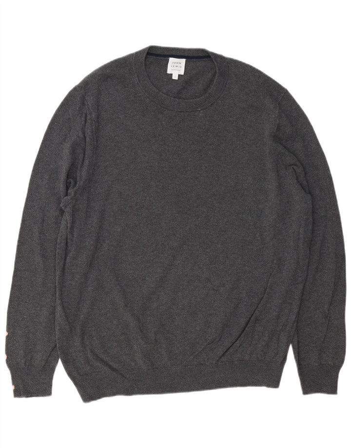 John Lewis Herren-Pullover mit Rundhalsausschnitt, groß, graue Baumwolle