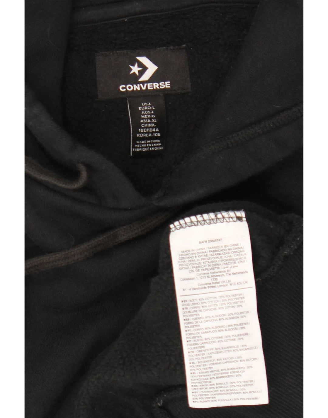 Converse Herren Kapuzenpullover, groß, schwarze Baumwolle