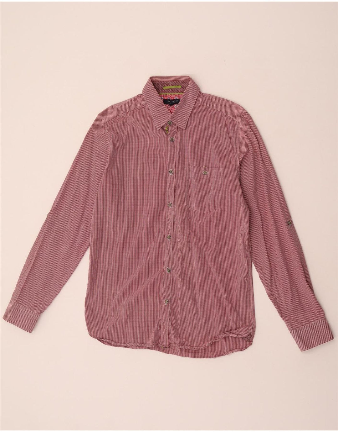 Ted Baker Herrenhemd, Größe 3, mittelrot, Gingham-Baumwolle