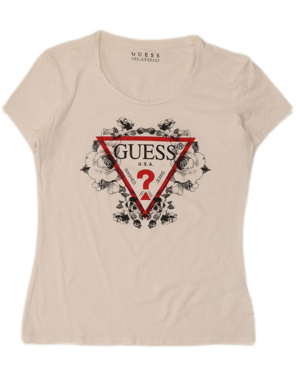 Guess Damen Grafik-T-Shirt-Oberteil UK 12 Medium Weiß