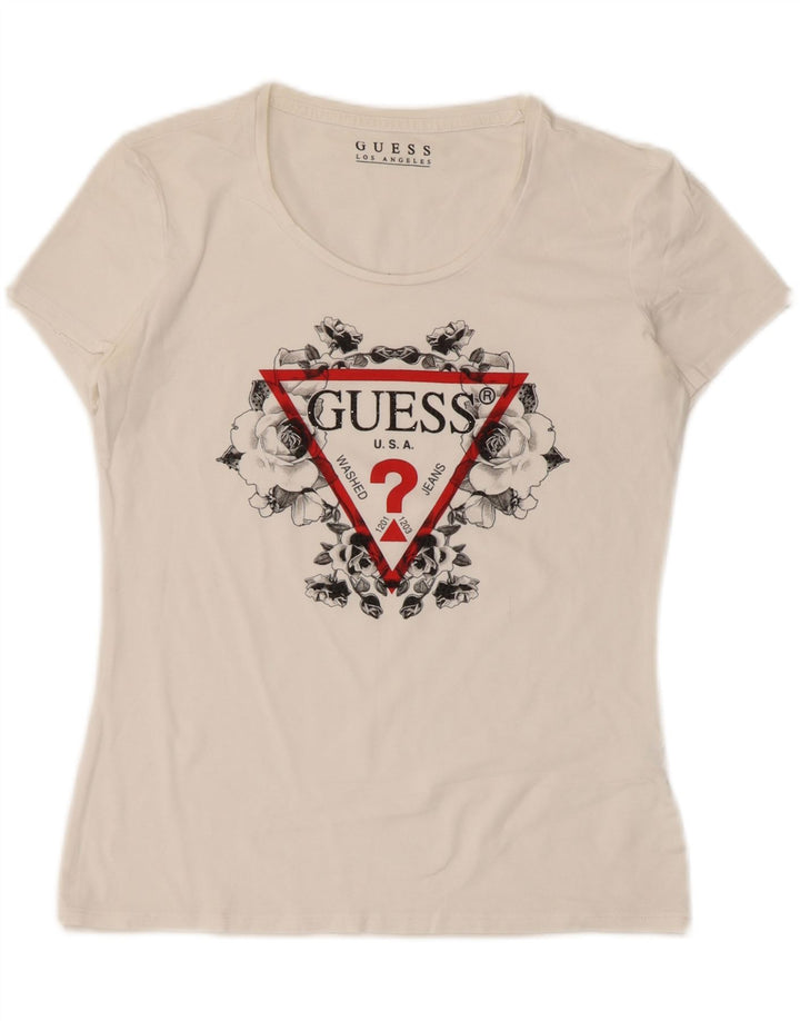 Guess Damen Grafik-T-Shirt-Oberteil UK 12 Medium Weiß