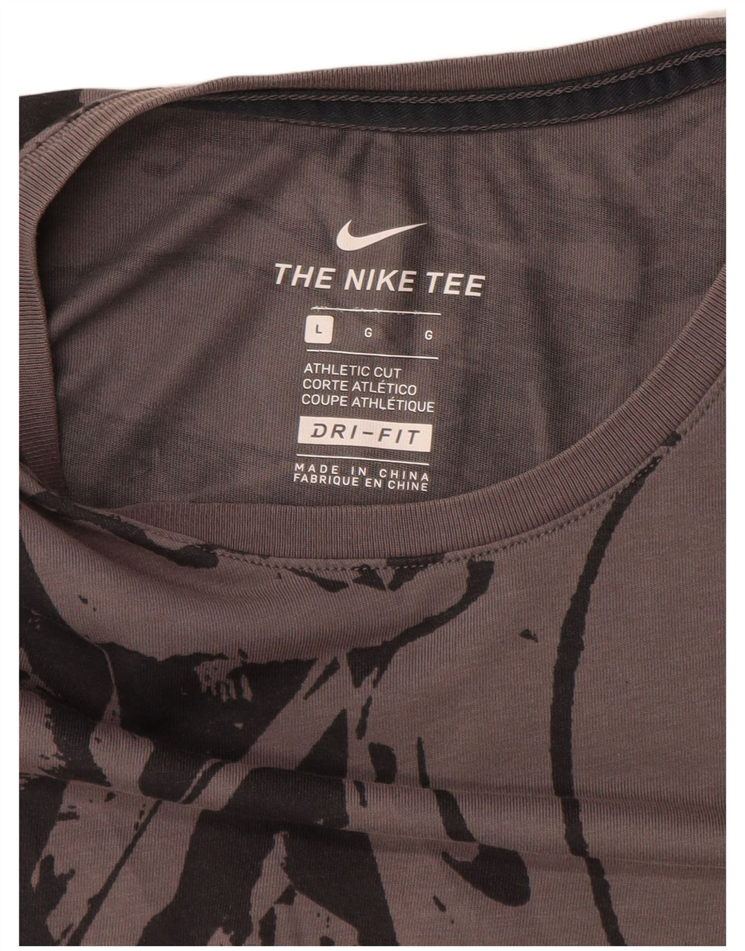 Nike Herren Dri Fit T-Shirt mit abstraktem Muster und Grafik, Größe L, Grau