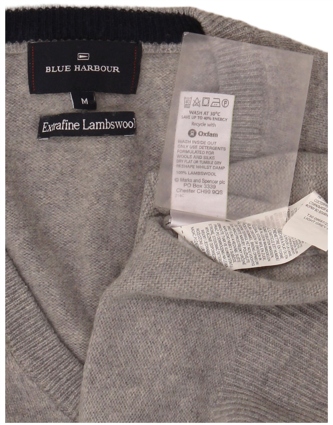 Marks & Spencer Damen Blue Harbor V-Ausschnitt Pullover Pullover UK 14 Mittelgrau