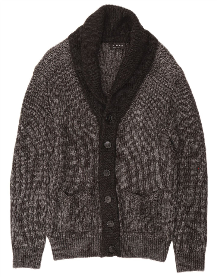 Zara Herren-Strickjacke, groß, grau geflecktes Acryl