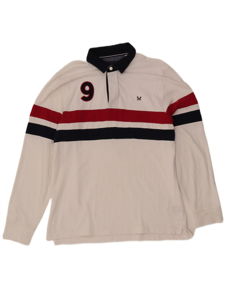 CREW CLOTHING Herren-Rugby-Poloshirt mit Grafik, groß, Weiß, Farbblock