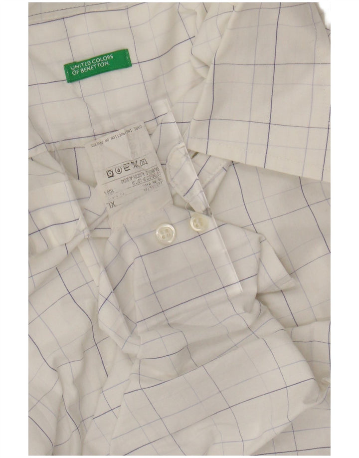 BENETTON Herrenhemd XL weiß kariert Baumwolle