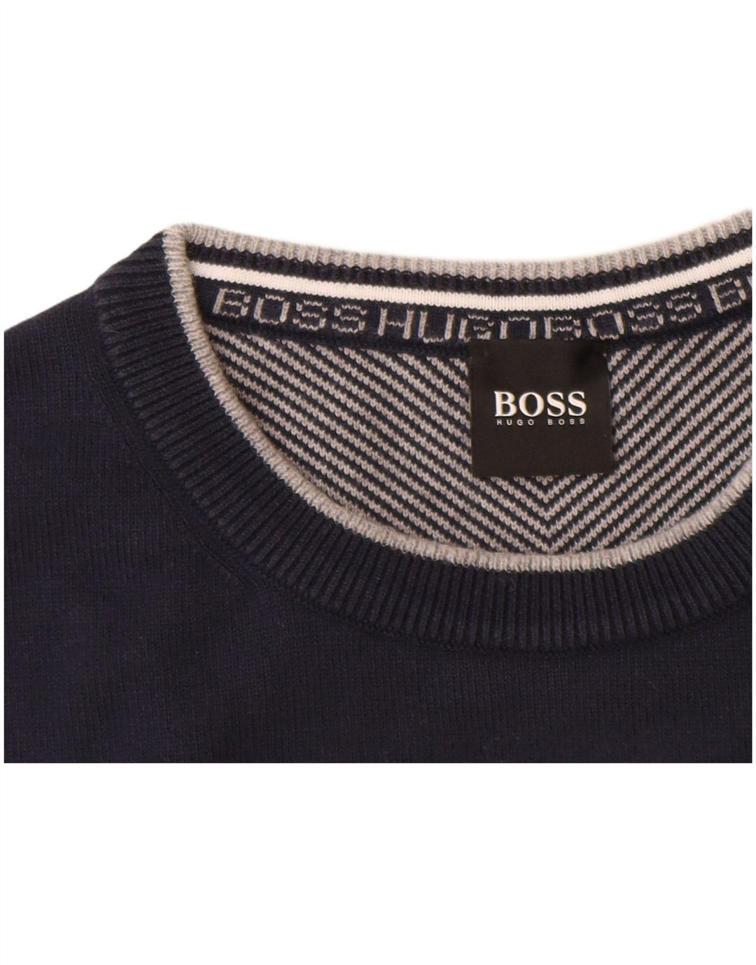 HUGO BOSS Herren-Pullover mit Rundhalsausschnitt, groß, marineblaue Baumwolle