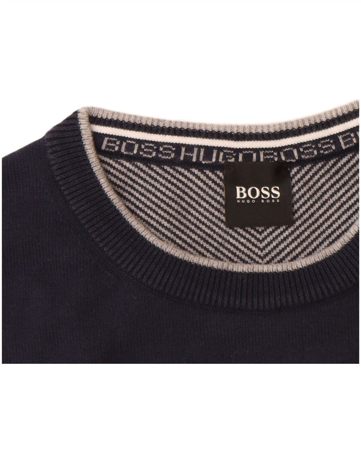 HUGO BOSS Herren-Pullover mit Rundhalsausschnitt, groß, marineblaue Baumwolle