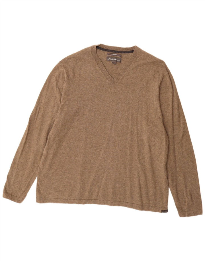Eddie Bauer Herren-Pullover mit V-Ausschnitt, XL, braune Baumwolle