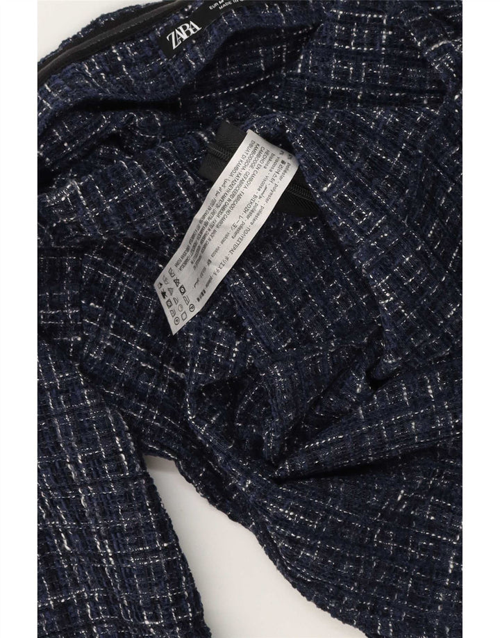 Schulterfreies Oberteil für Damen von Zara, UK 12, Mittelmarineblau, kariertes Polyester