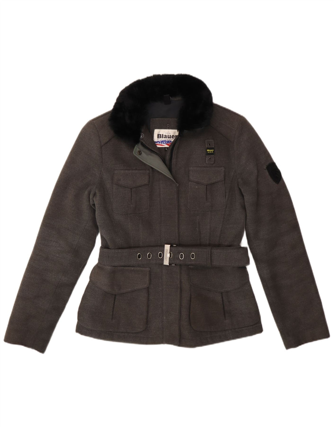 Blauer Damen-Windbreaker-Mantel UK 16 Large Grau Polyester