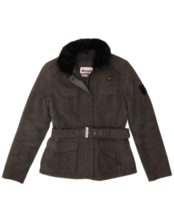 Blauer Damen-Windbreaker-Mantel UK 16 Large Grau Polyester