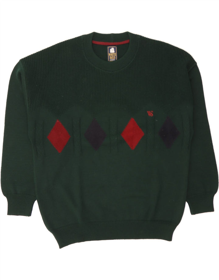 BRAMANTE Mens Crew Neck Jumper Sweater XL Green Argyle/Diamond Vintage Bramante and Second-Hand Bramante from Messina Hembry 