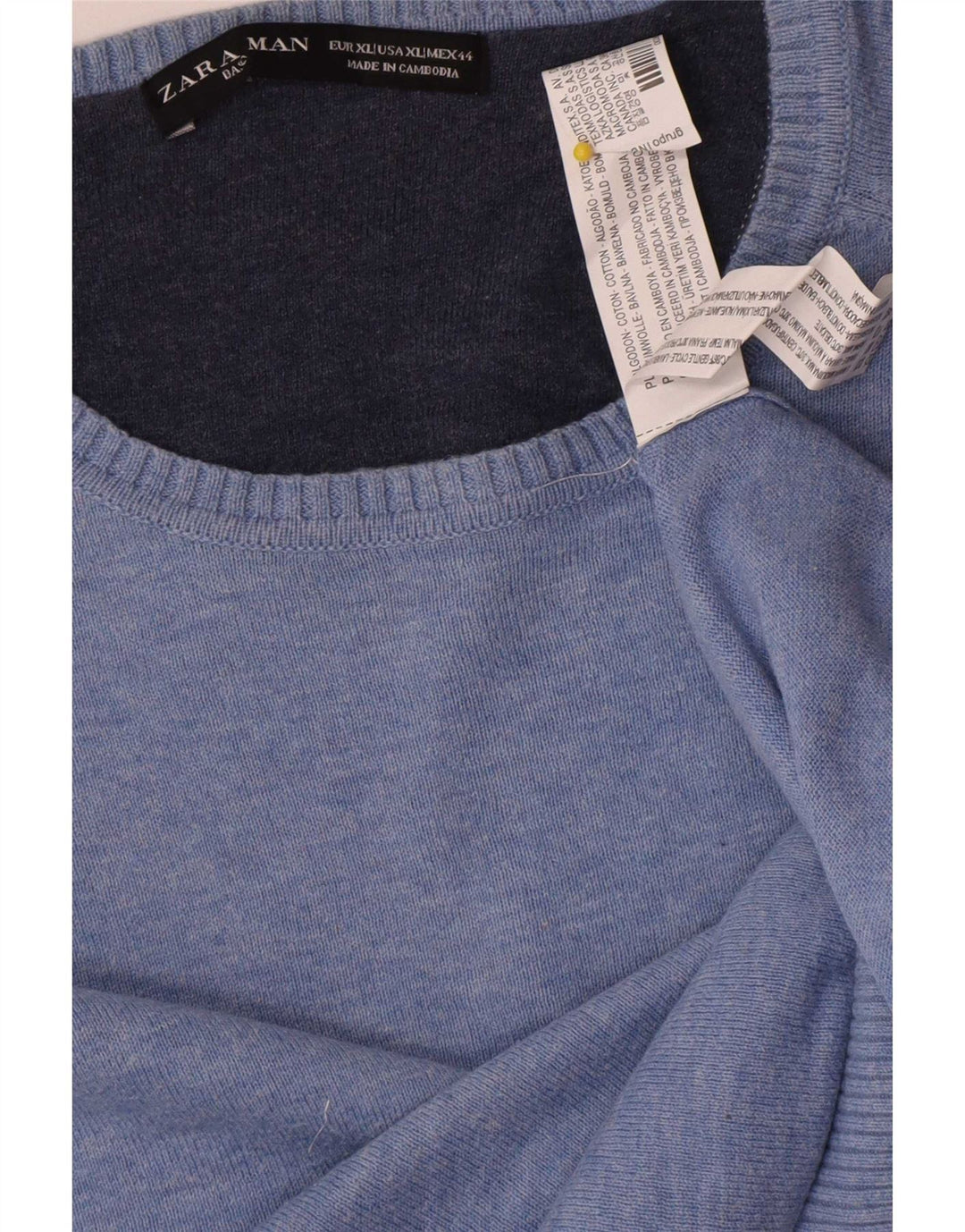 Zara Herren-Pullover mit Rundhalsausschnitt, XL, blaue Baumwolle