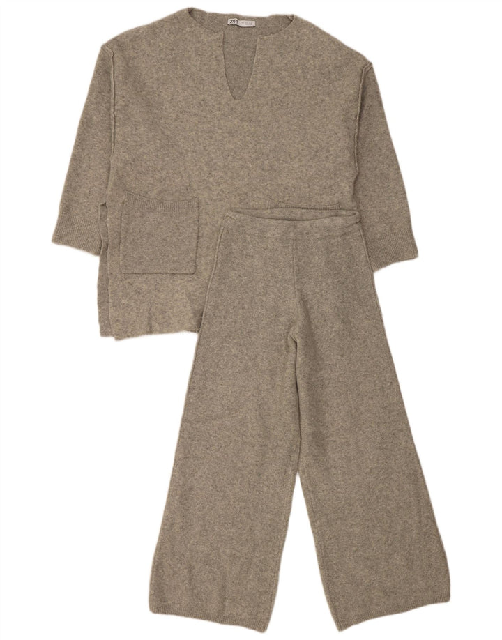Zara Damen-Strick-Overall-2-teiliges Set UK 10 Small Grau Acryl