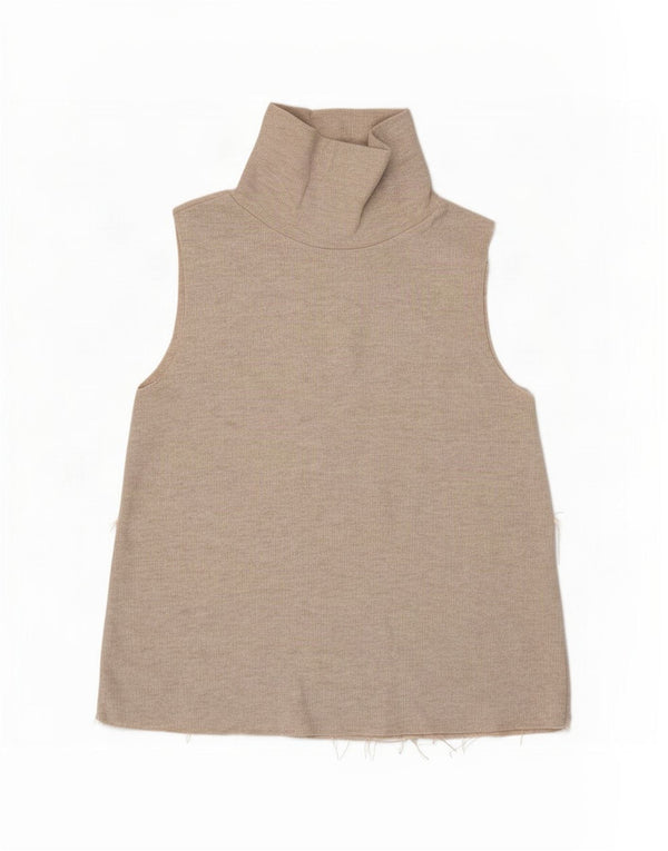 Zara Damen Weste Top UK 12 Medium Beige Polyester
