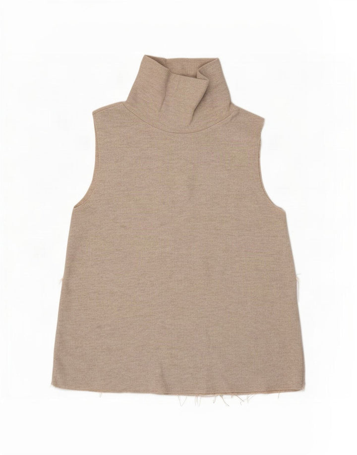 Zara Damen Weste Top UK 12 Medium Beige Polyester