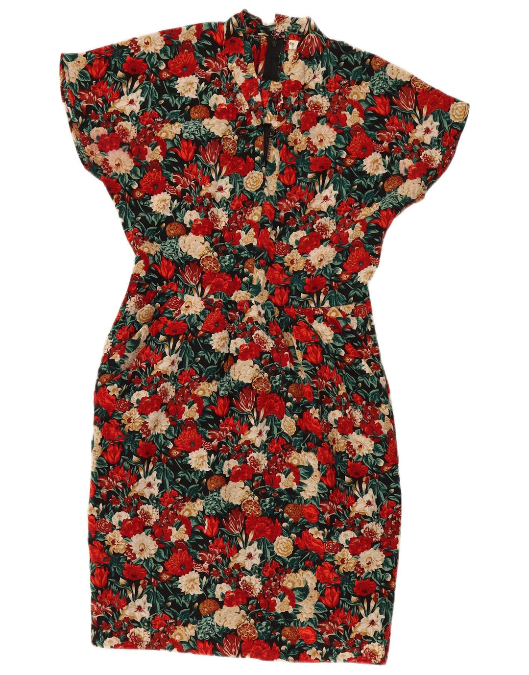 Vintage Damen Etuikleid IT 46 Große mehrfarbige Blumenseide