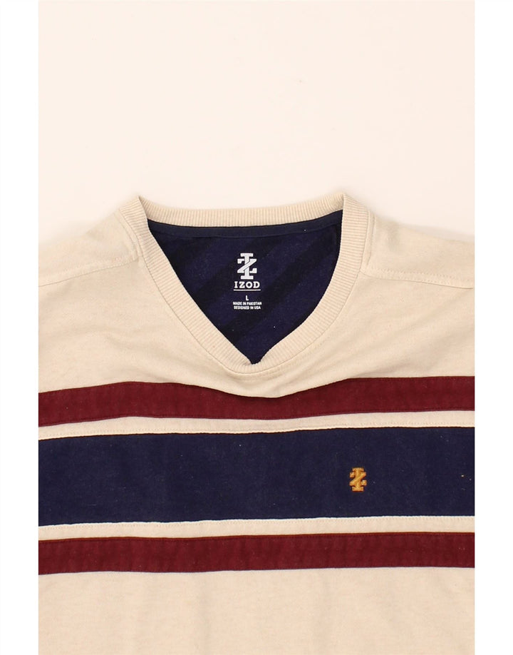 IZOD Mens Sweatshirt Jumper Large Beige Striped Cotton Vintage Izod and Second-Hand Izod from Messina Hembry 
