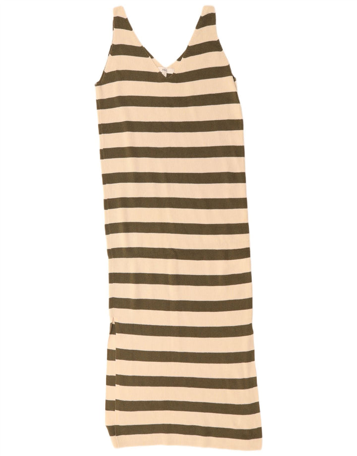 Marks & Spencer Damen Ärmelloses Pulloverkleid UK 14 Mittelgrün gestreift