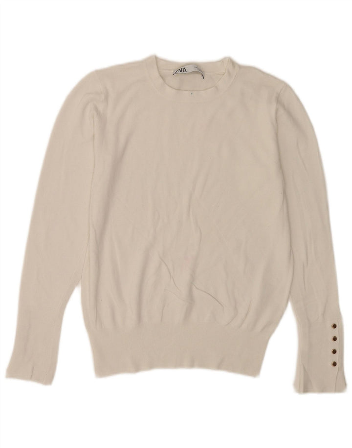 Zara Damen-Pullover mit Rundhalsausschnitt, Gr. 12, Mittelweiß