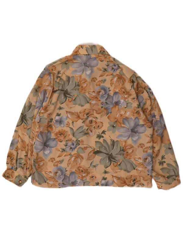 VINTAGE Damen Hemdbluse UK 14 Mittelbraun geblümtes Polyester