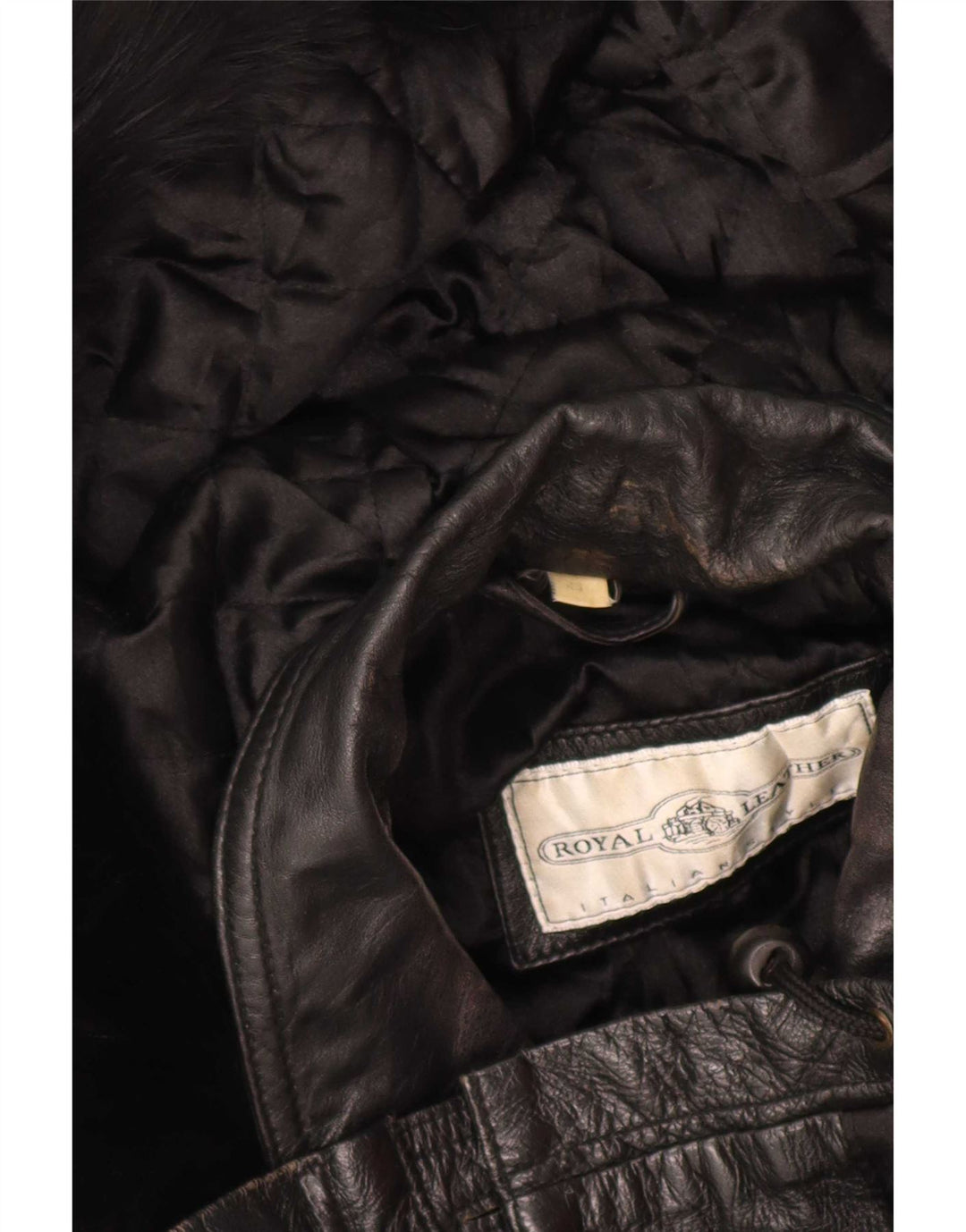 Vintage Damen-Kapuzen-Übergröße-Lederjacke IT 44 Mittelschwarz