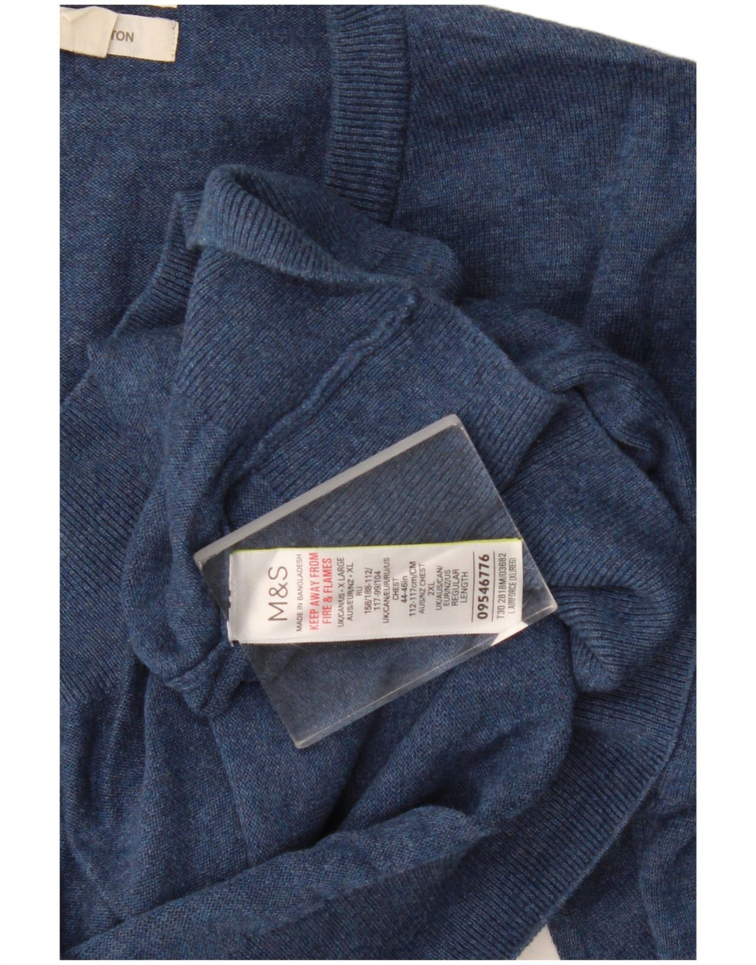 Marks & Spencer Herren-Pullover mit V-Ausschnitt, XL, marineblaue Baumwolle