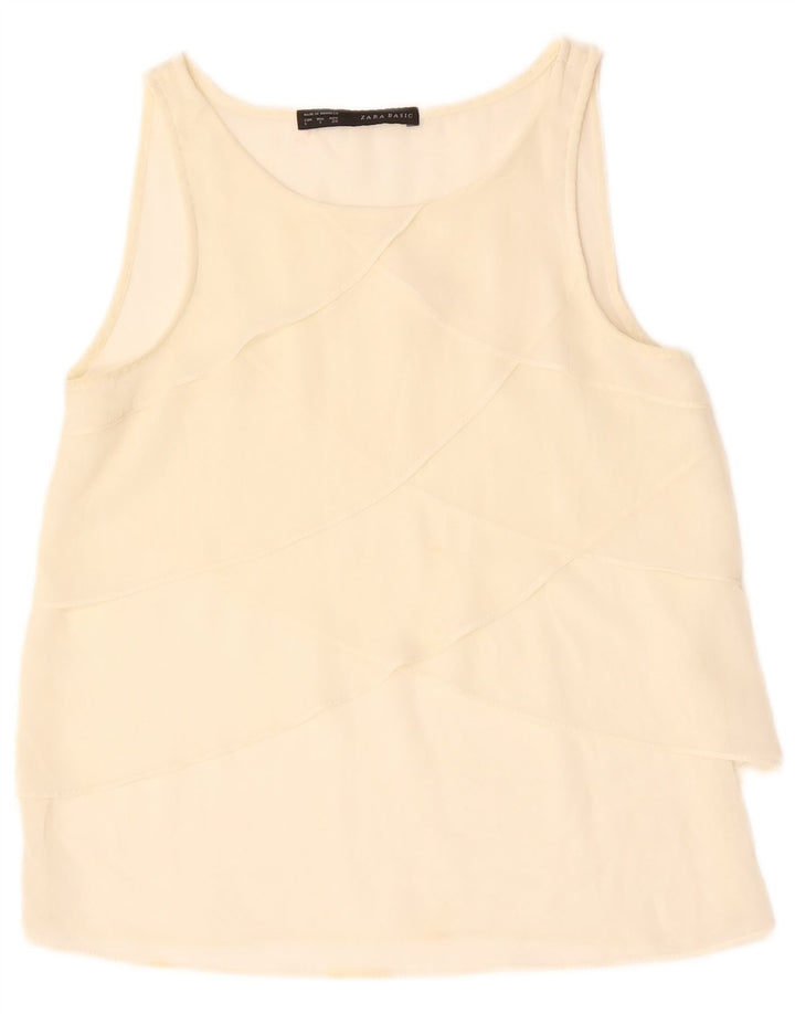 Ärmelloses Blusenoberteil für Damen von ZARA, Gr. 40, Größe S, gebrochenes Weiß