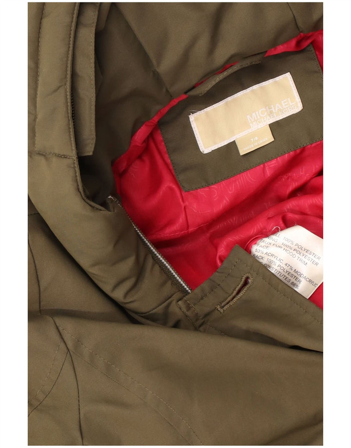 MICHAEL KORS Mädchen-Parkajacke mit Kapuze, 7–8 Jahre, Khaki, Polyester