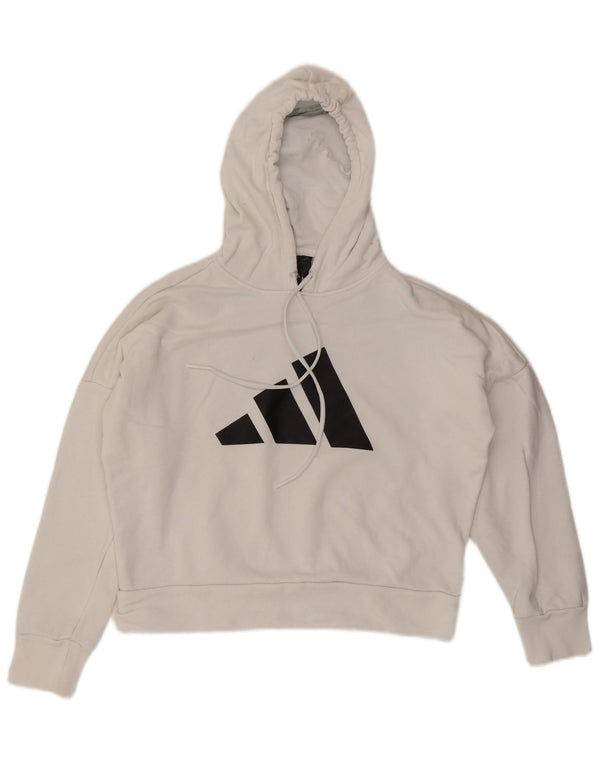 Adidas Damen Übergroßer Crop Graphic Hoodie Pullover UK 4/6 XS Weiße Baumwolle