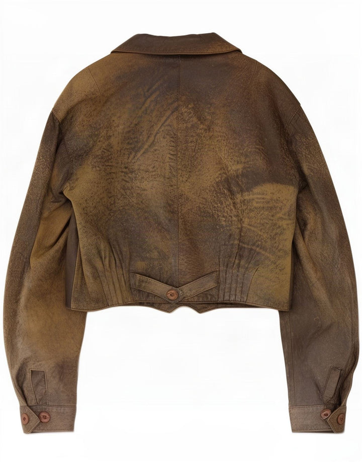 Vintage Damen Crop Lederjacke EU 38 Mittelbraun