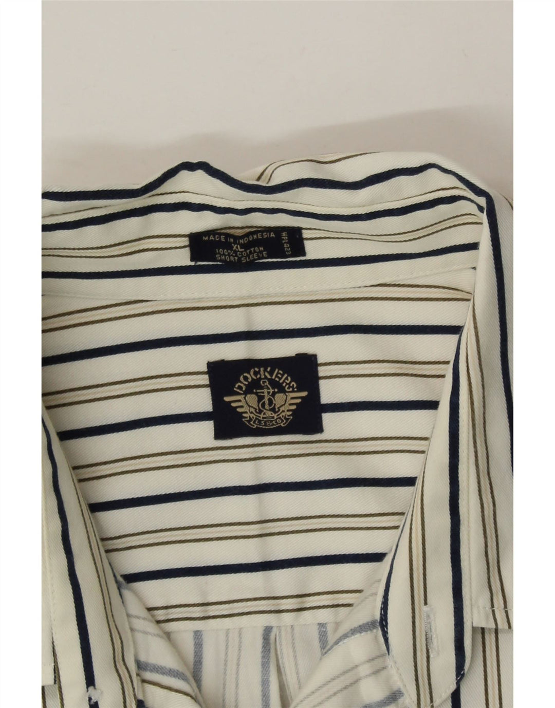 DOCKERS Mens Short Sleeve Shirt XL Beige Striped Cotton Vintage Dockers and Second-Hand Dockers from Messina Hembry 