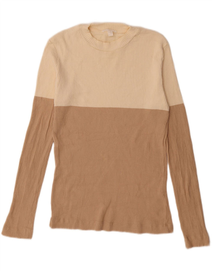 Cos Womens Top Langarm UK 12 Mittelbeige Colourblock-Baumwolle