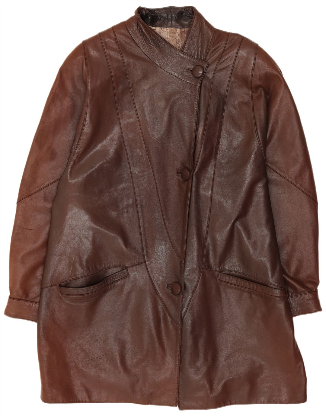 Vintage Damen Übergroßer Ledermantel UK 14 Mittelbraun