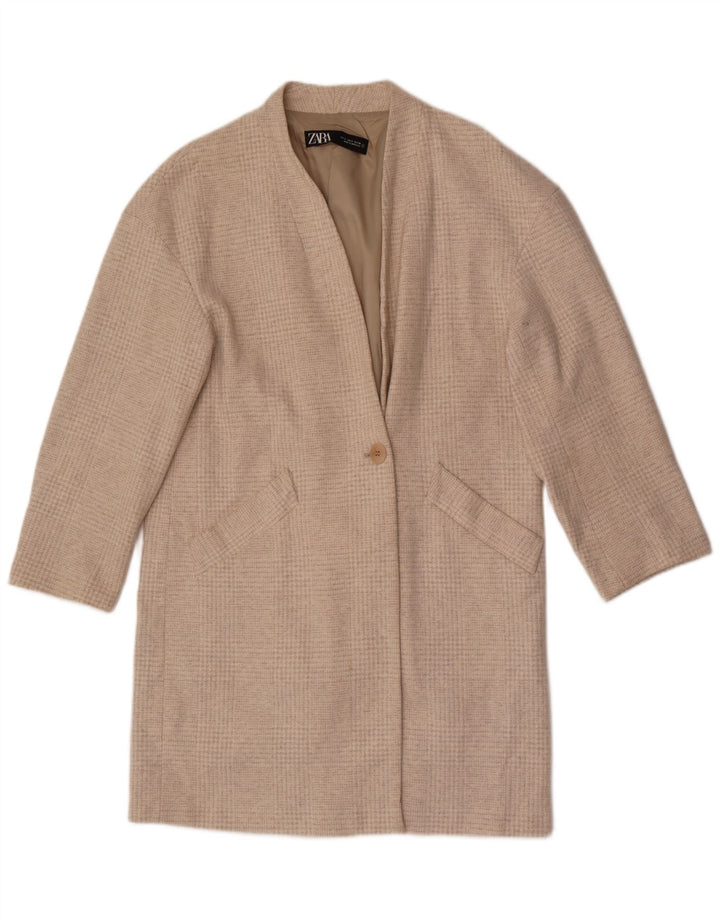 Zara Damen Übergroßer Mantel UK 10 Small Beige Houndstooth