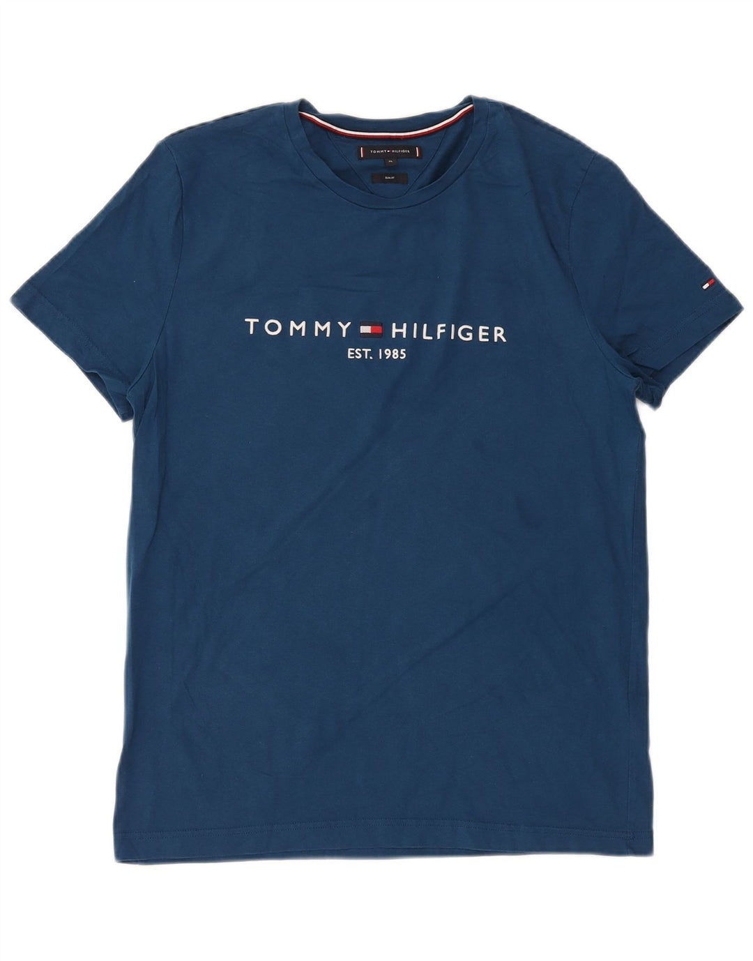 TOMMY HILFIGER Herren Slim Fit Grafik T-Shirt Top XL Blau Baumwolle