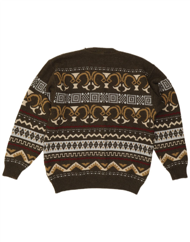Bramante Herren-Pullover mit Rundhalsausschnitt, IT 50, mittlere Khaki-geometrische Wolle