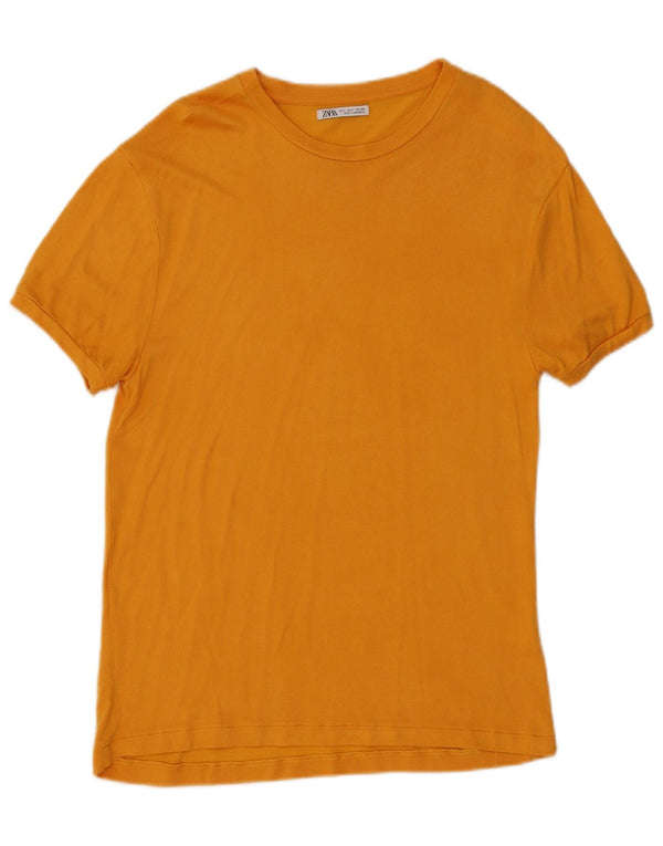 Zara Damen Slim Fit T-Shirt Top UK 14 Large Orange Polyamid