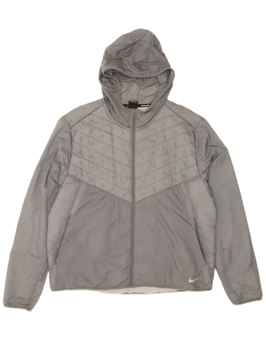 Nike Herren-Jacke mit Kapuze, gepolstert, Größe 42, XL, graues Nylon