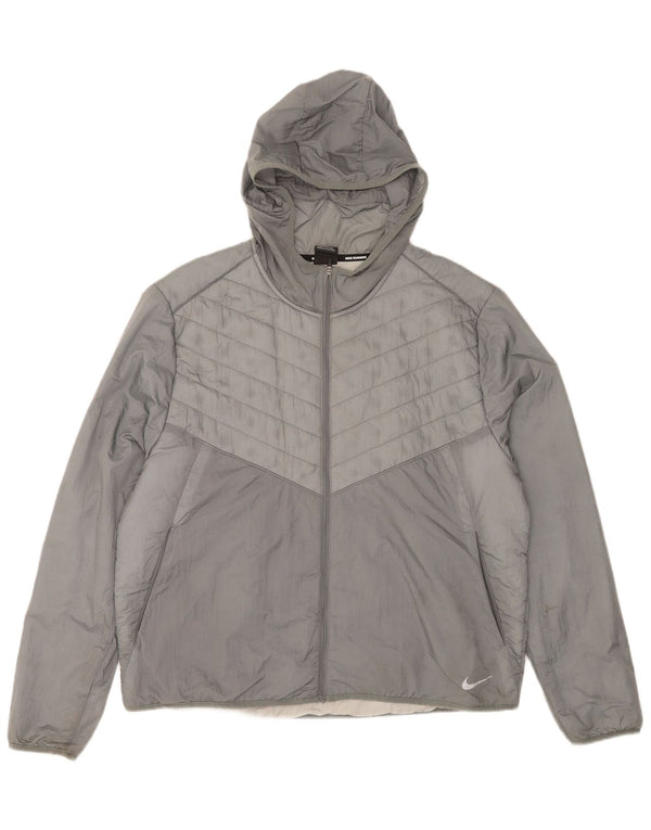 Nike Herren-Jacke mit Kapuze, gepolstert, Größe 42, XL, graues Nylon