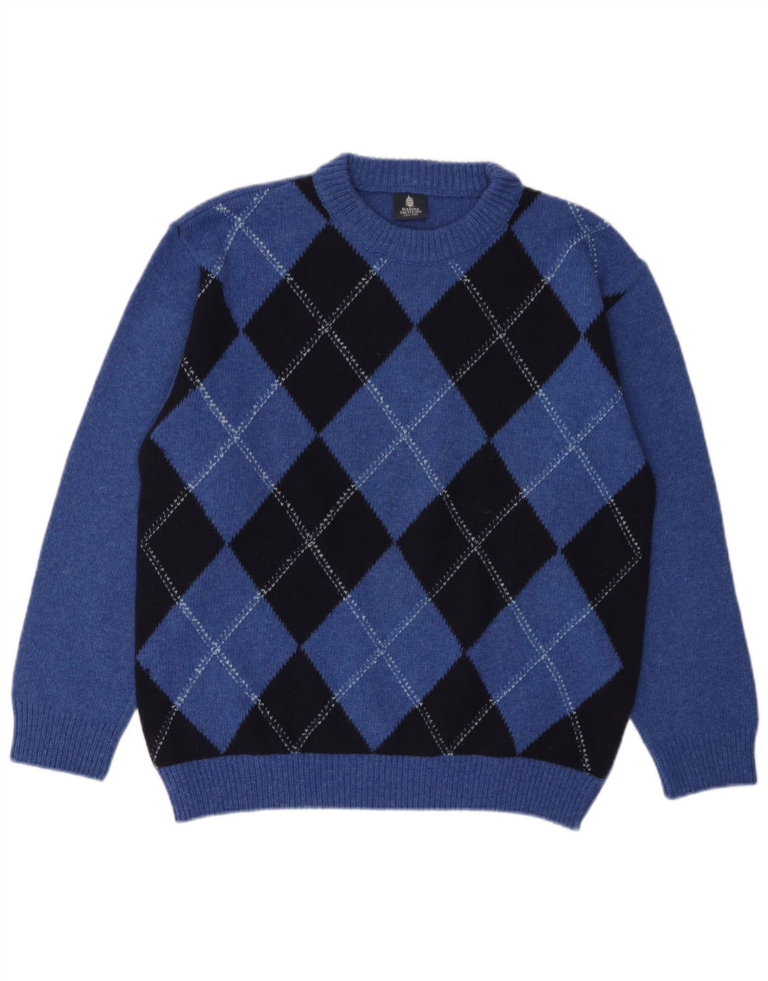 Marina Yachting Herren-Pullover mit Rundhalsausschnitt, mittelblau, Argyle/Diamant
