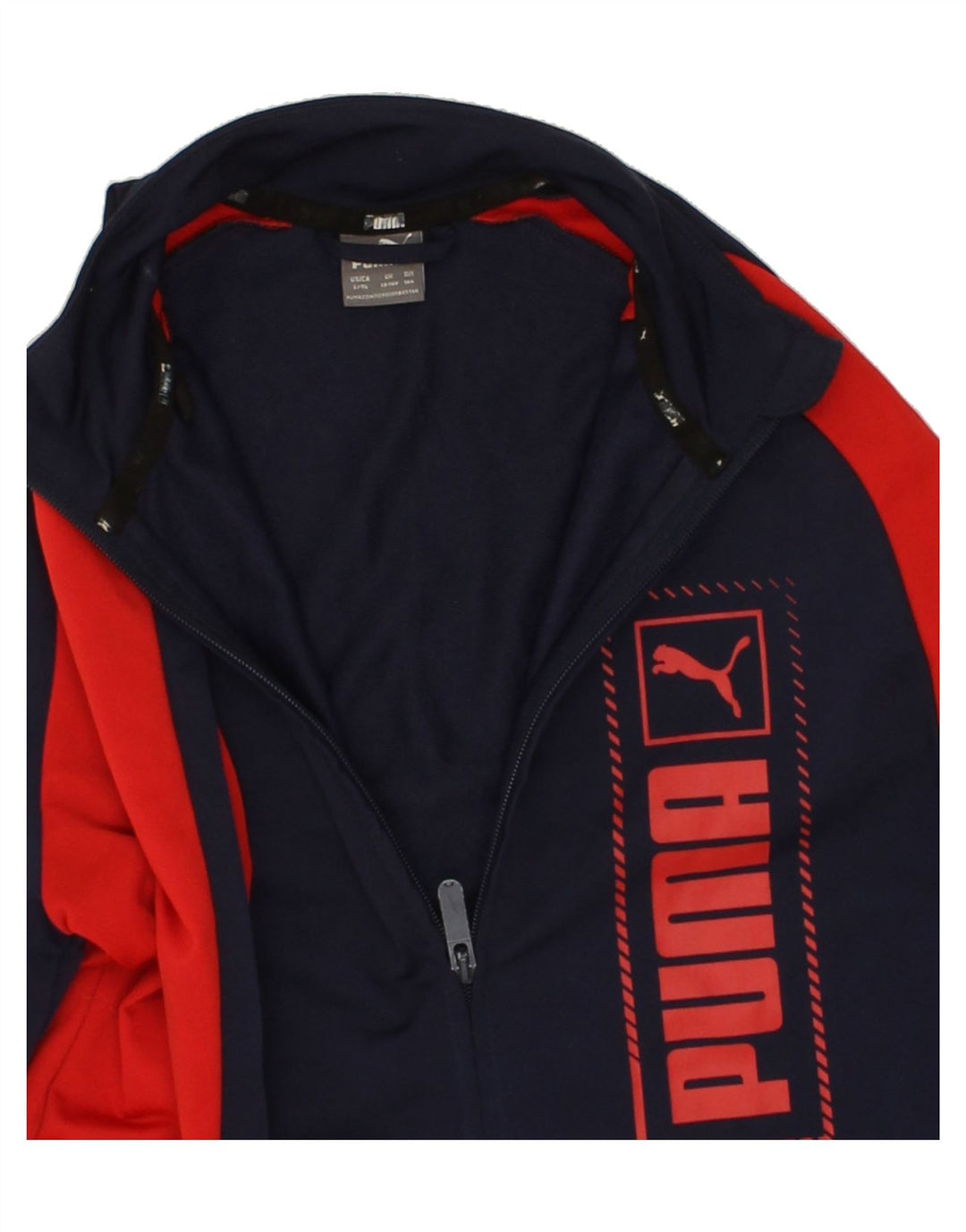 PUMA Boys Graphic Tracksuit Top Jacket 13-14 Years Navy Blue Colourblock Vintage Puma and Second-Hand Puma from Messina Hembry 