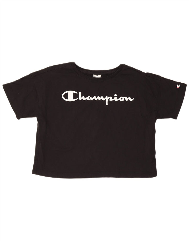 CHAMPION Damen Oversize Crop Graphic T-Shirt Top UK 10 Small Schwarz
