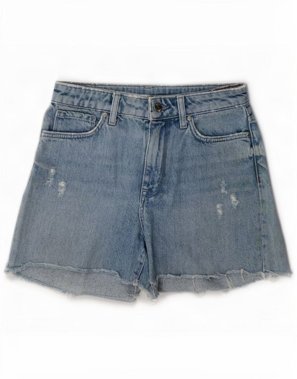 Tommy Hilfiger Damen-Jeansshorts im Used-Look mit hoher Taille, W27, klein, Blau