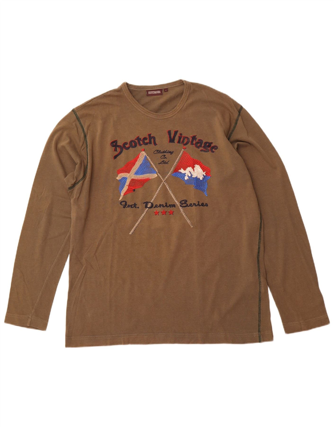 SCOTCH & SODA Herren Grafik-Oberteil, langärmelig, groß, Khaki, Baumwolle