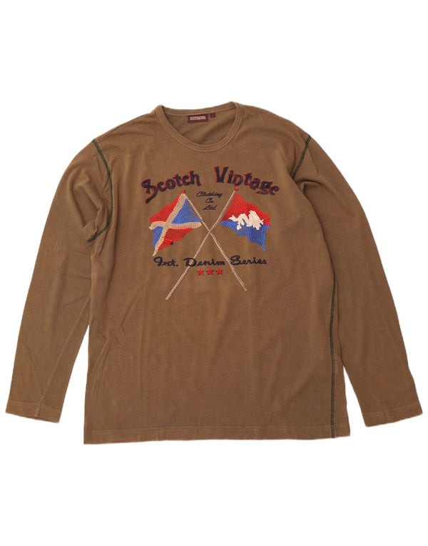 SCOTCH & SODA Herren Grafik-Oberteil, langärmelig, groß, Khaki, Baumwolle