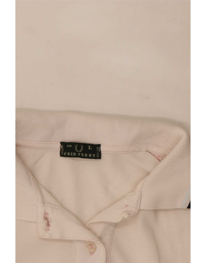 Fred Perry Damen Poloshirt UK 14 Large Weiß gestreift