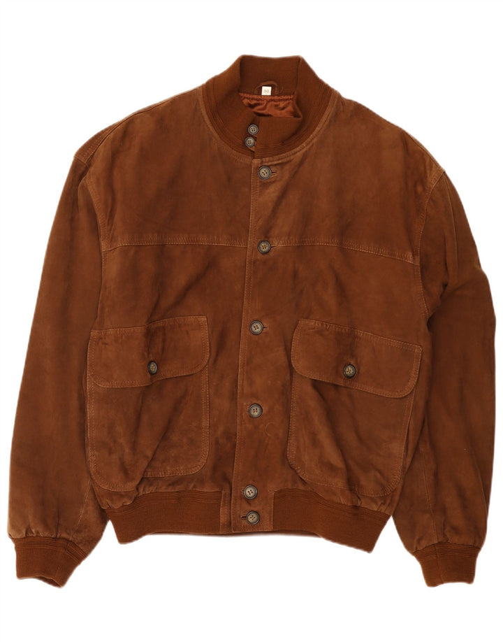 Vintage Herren Wildleder Bomberjacke IT 50 Großes braunes Leder