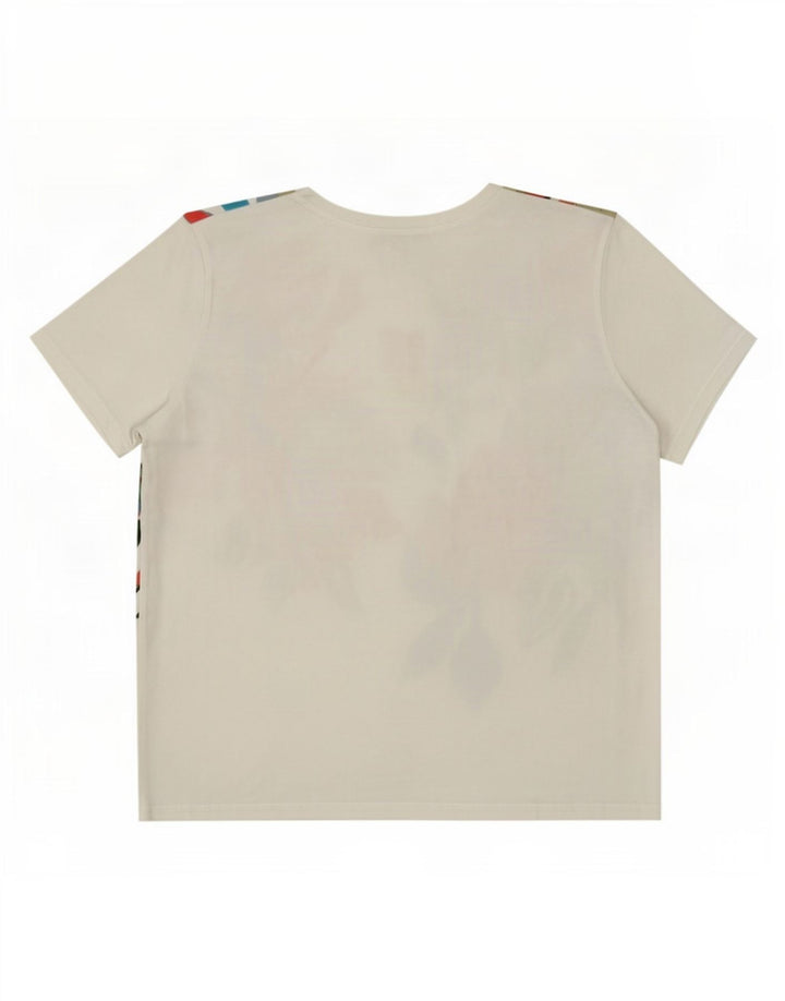 Zara Damen Grafik-T-Shirt-Oberteil UK 14 Mittelweiß geblümt